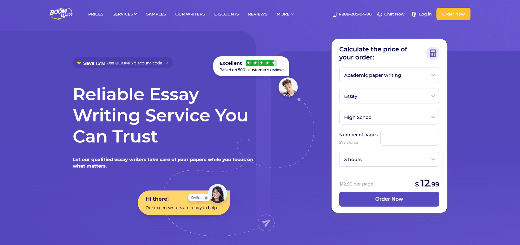 Screenshot of Boom Essays Website