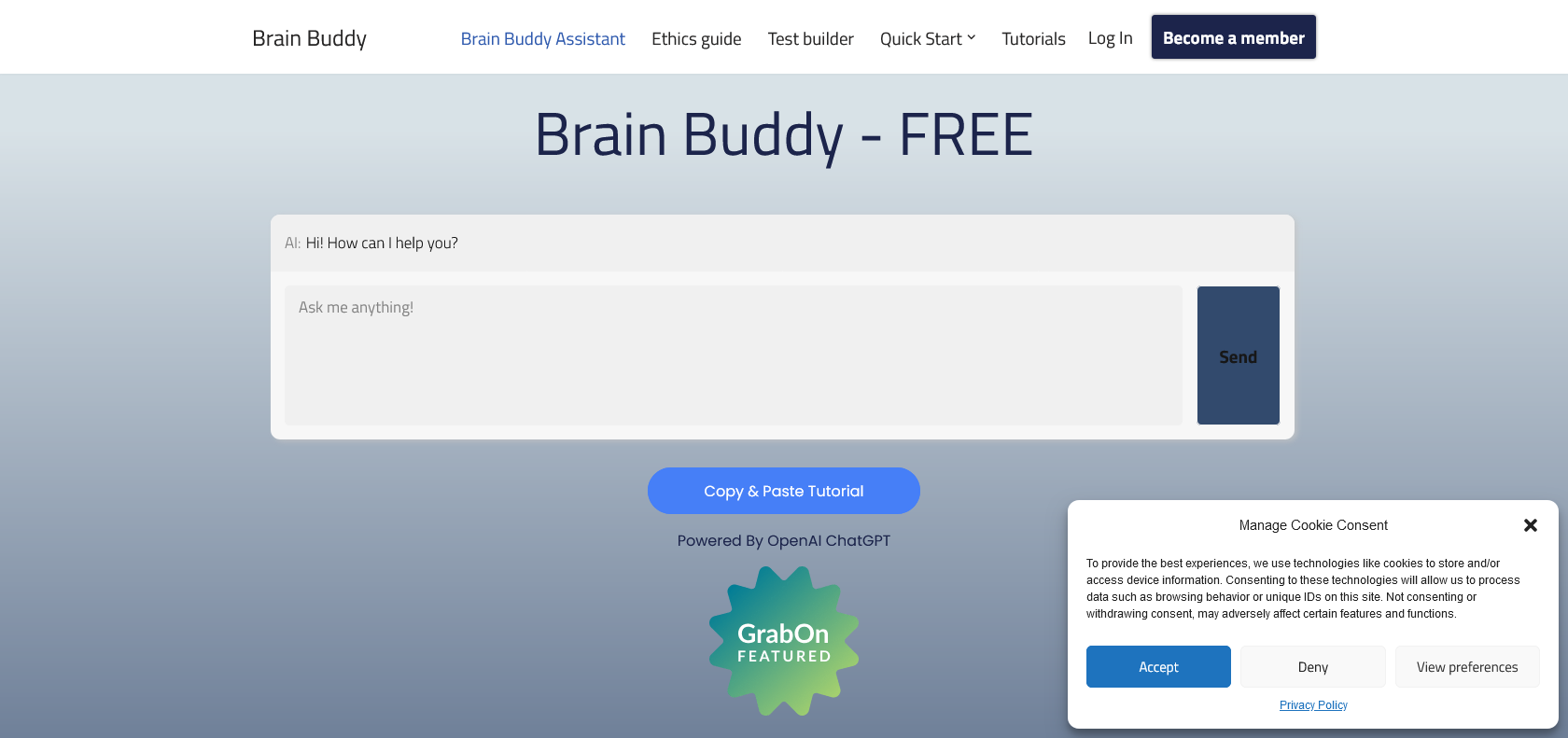 Screenshot of Brain Buddy Website