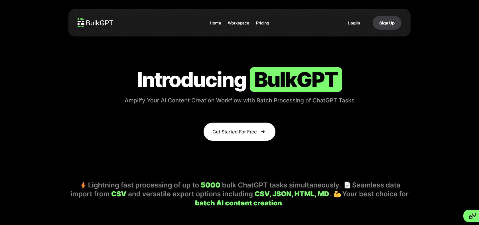 Screenshot of BulkGPT Website