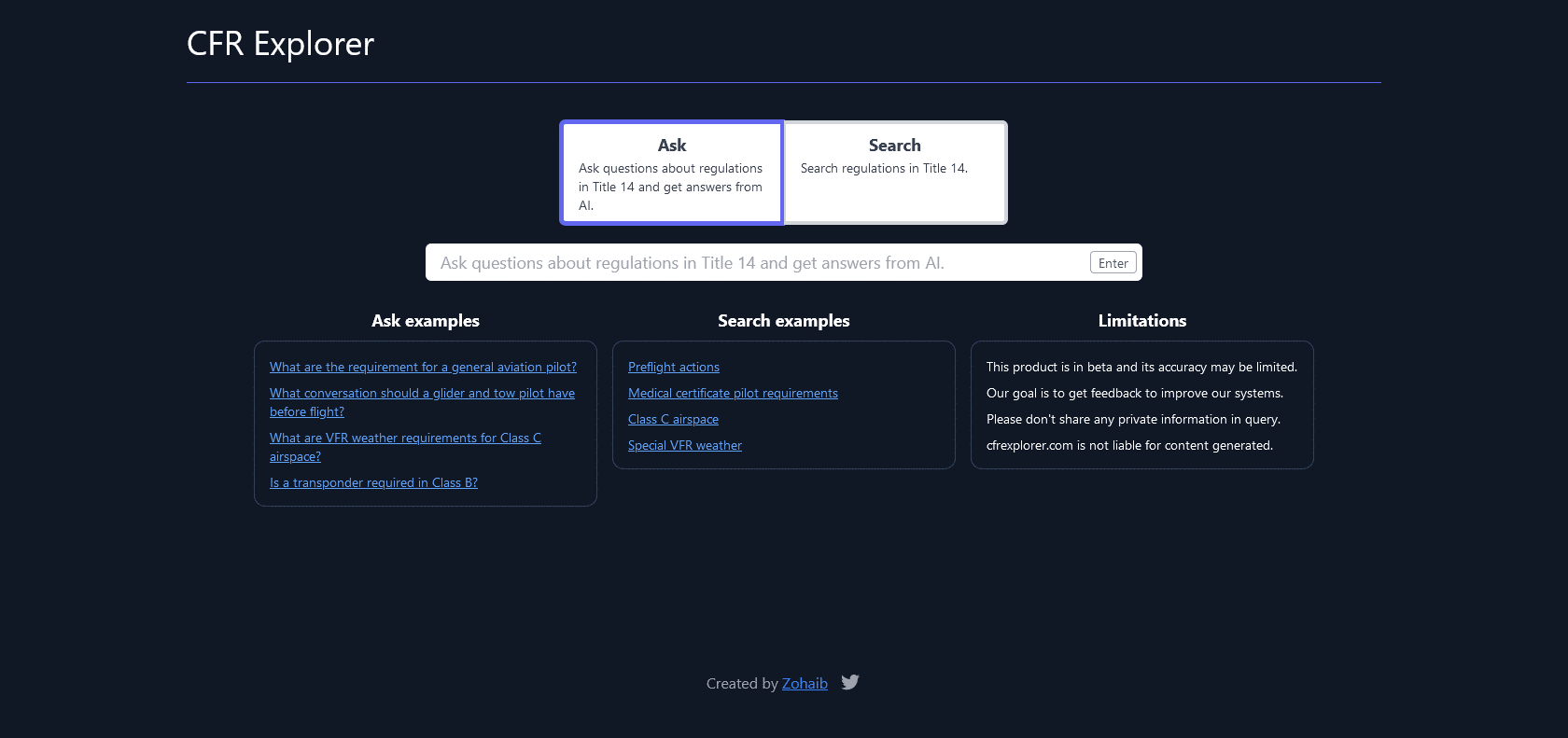 Screenshot of CFRexplorer Website