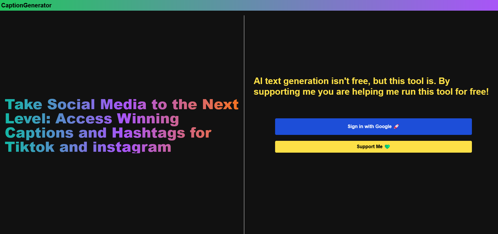 Screenshot of Captiongenerator Website