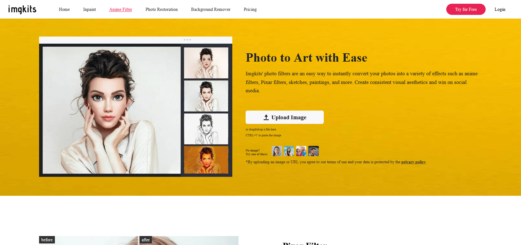 Screenshot of Cartoon Face Website