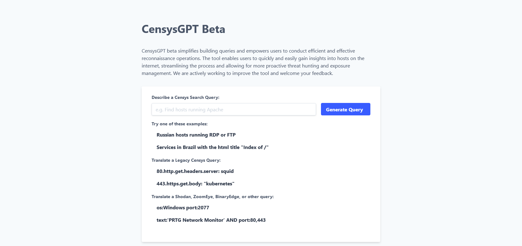 Screenshot of CensysGPT Website