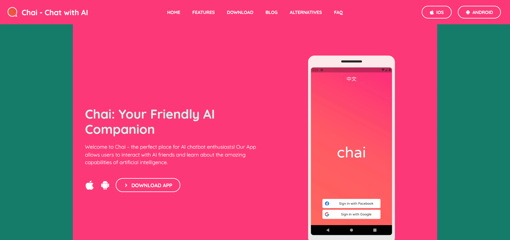 Screenshot of Chai - Chat with AI Website