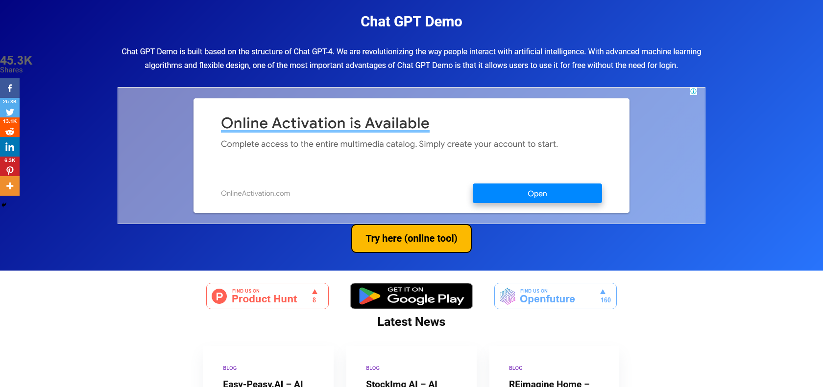 Screenshot of Chat GPT Demo Website