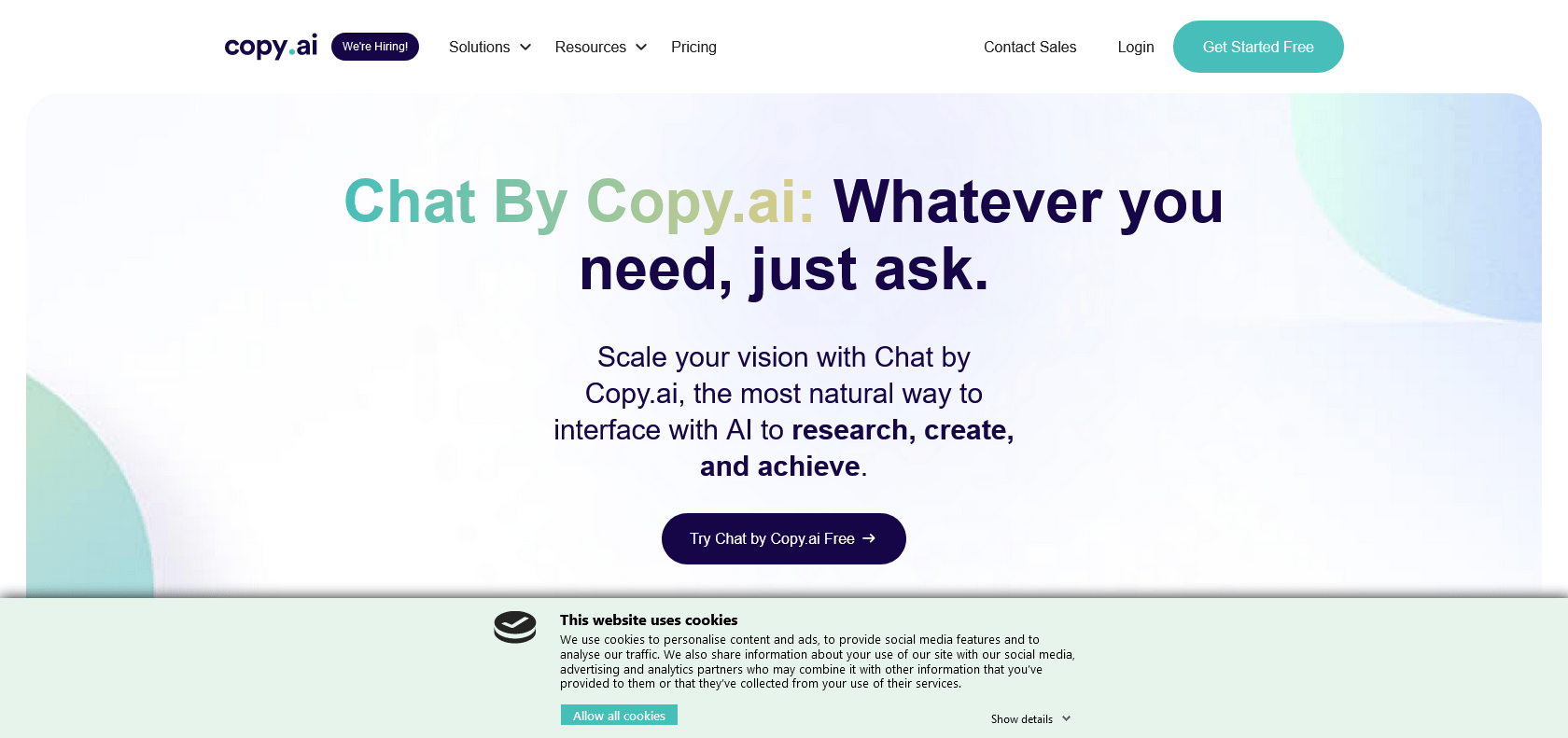 Screenshot of Chat by Copy.ai Website