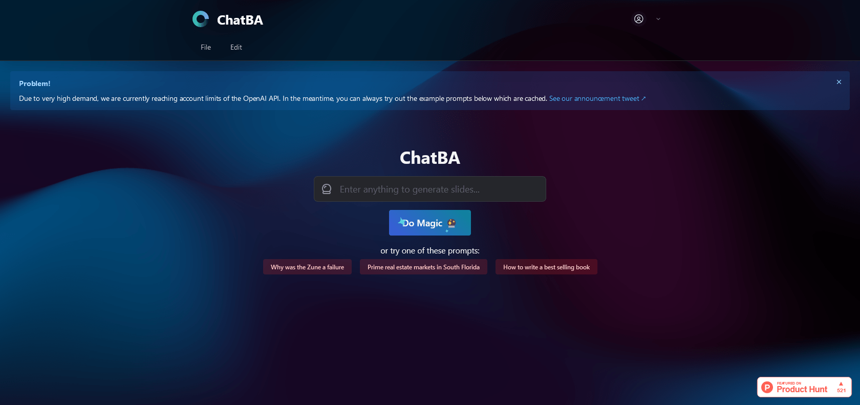 Screenshot of ChatBA Website