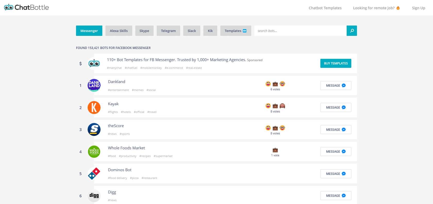 Screenshot of ChatBottle Website