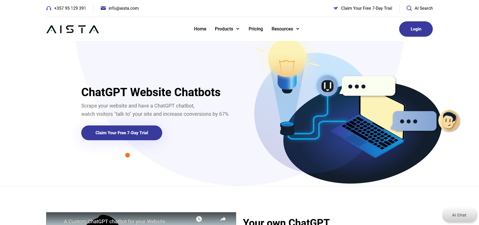 Screenshot of ChatGPT ChatBot for your website Website