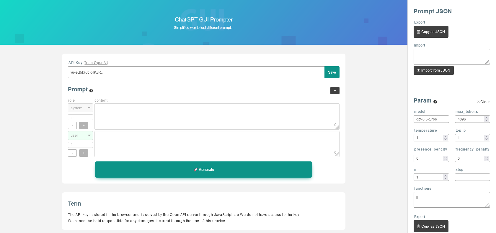 Screenshot of ChatGPT GUI Prompter Website