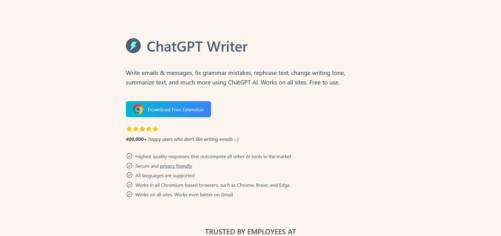 Screenshot of ChatGPT Writer Website