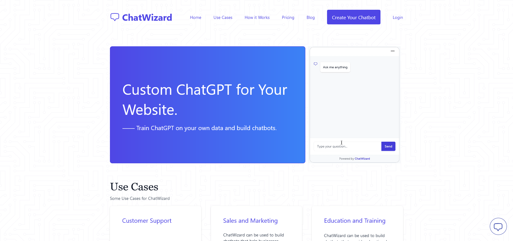Screenshot of ChatWizard Website