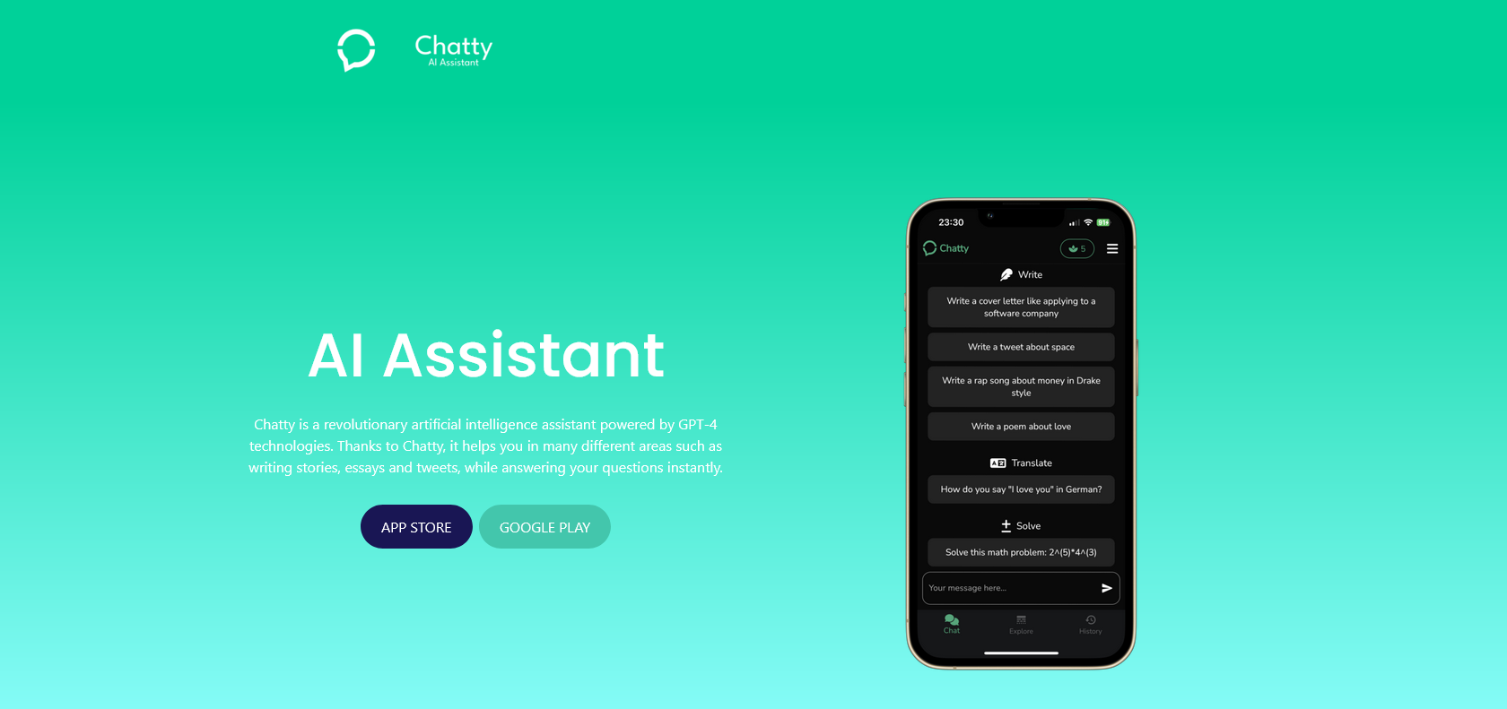 Screenshot of Chatty: AI Assistant Website