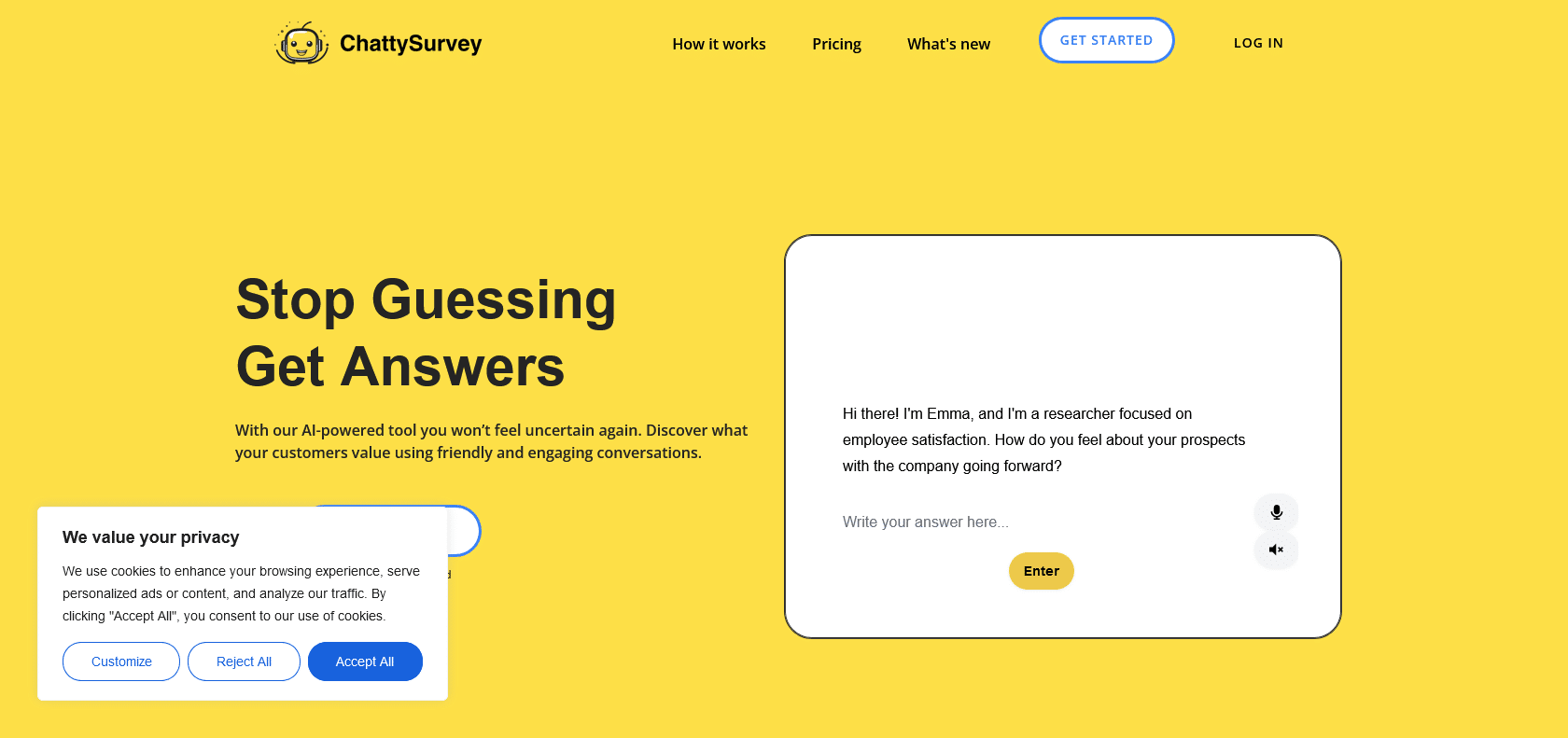 Screenshot of ChattySurvey Website