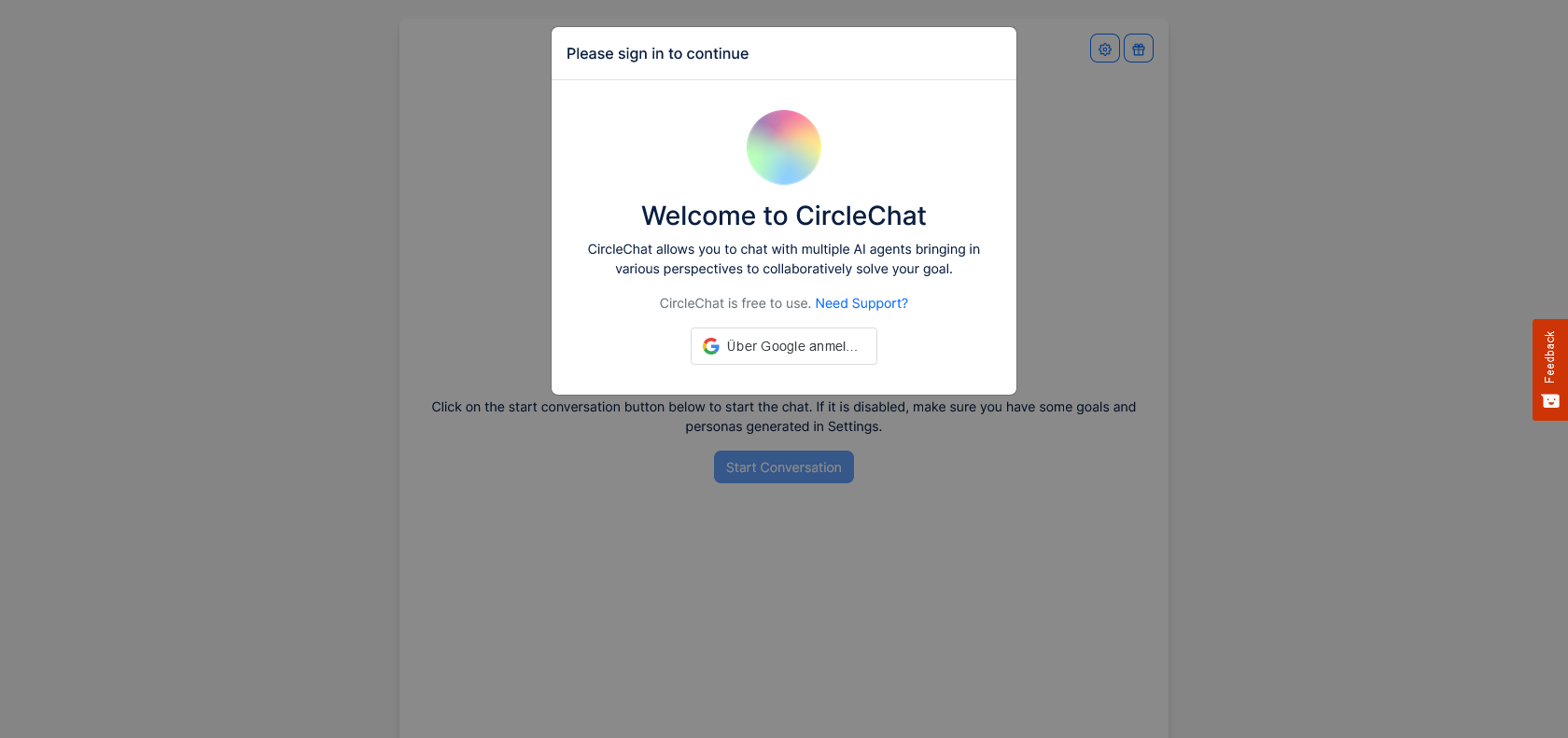 Screenshot of Circle Chat Website