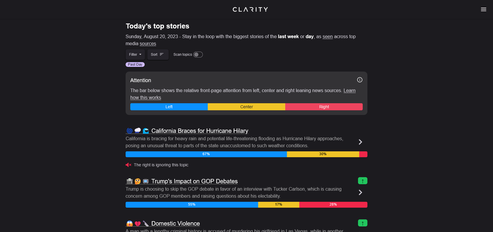 Screenshot of Clarity Website