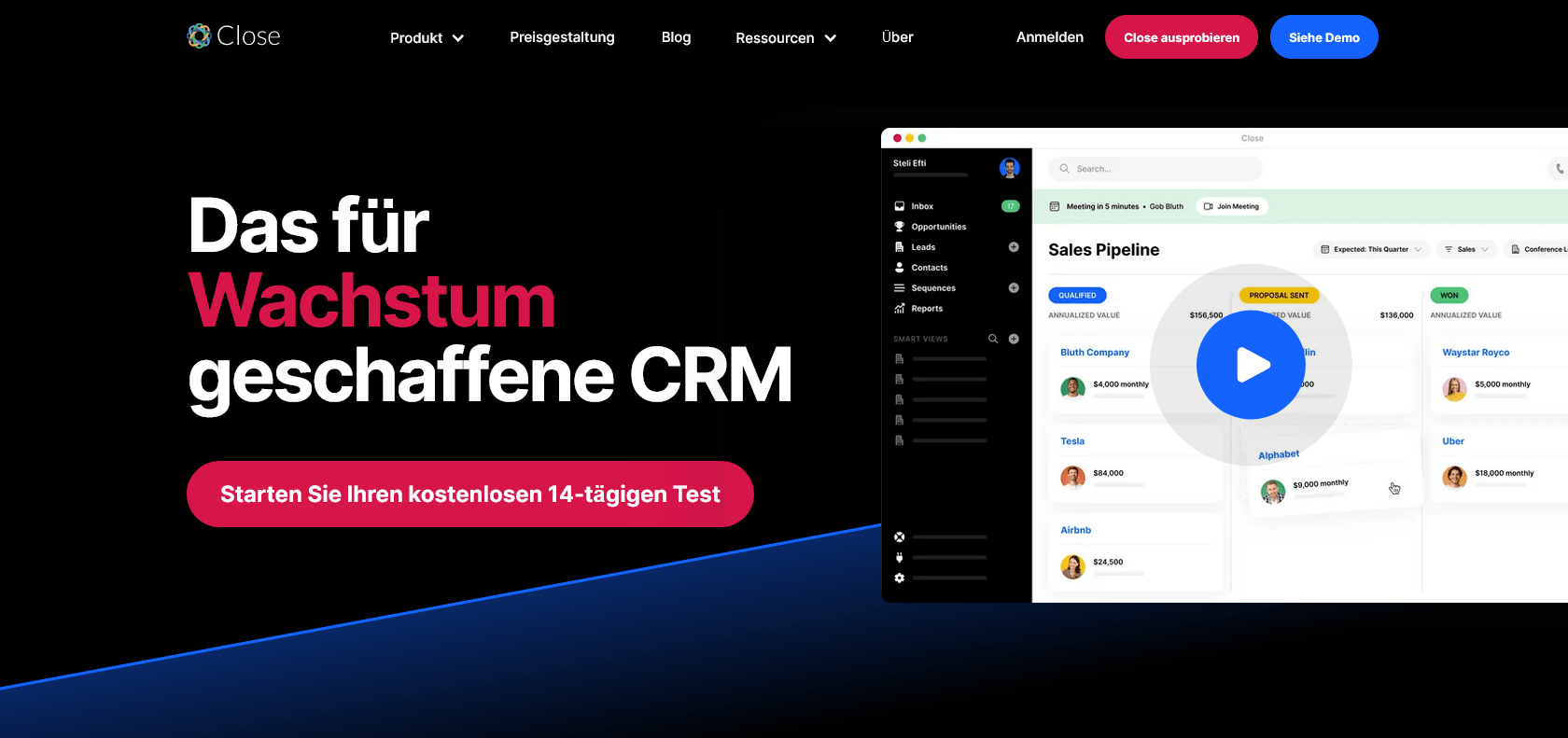 Screenshot of Close CRM Website