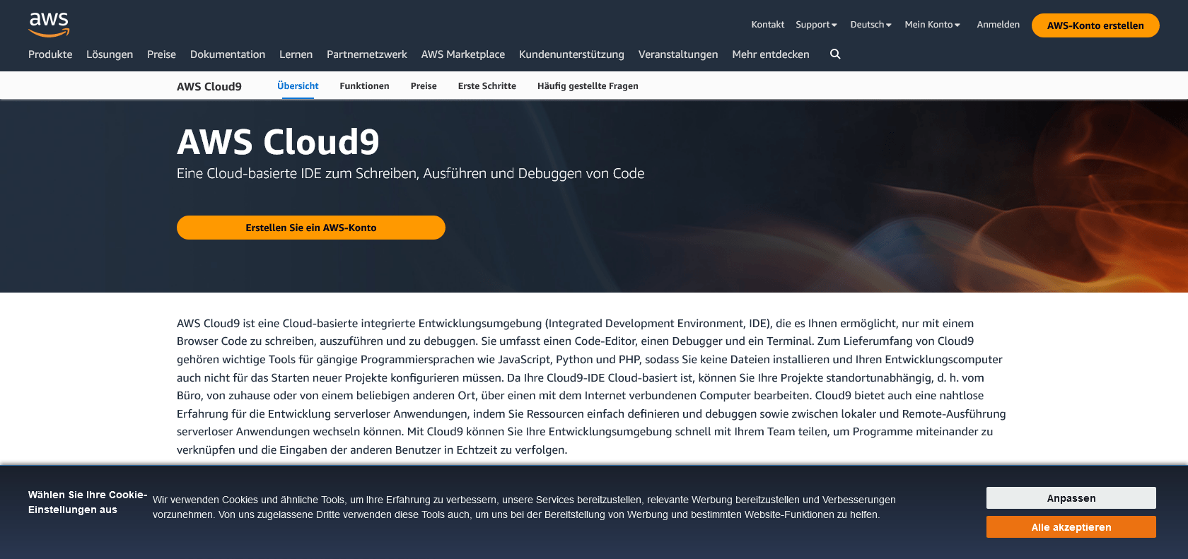 Screenshot of Cloud9 IDE Website