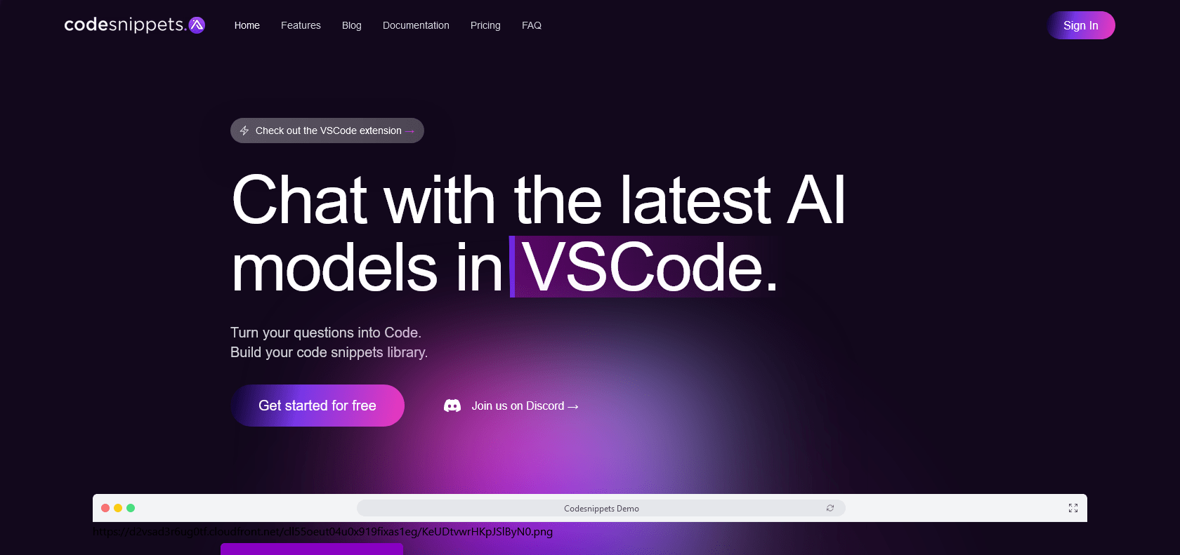 Screenshot of Code Snippets AI Website