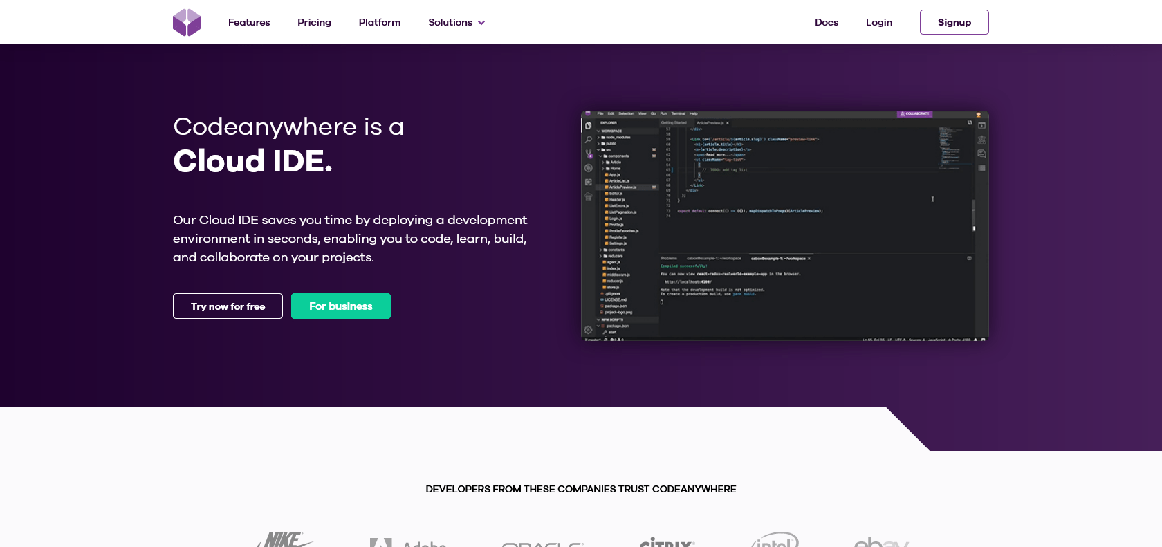 Screenshot of CodeAnywhere Website