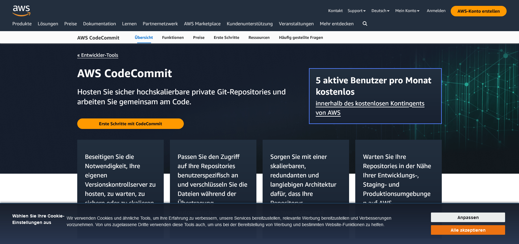 Screenshot of CodeCommit Website