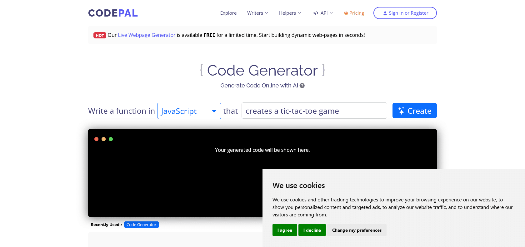 Screenshot of CodePal Website