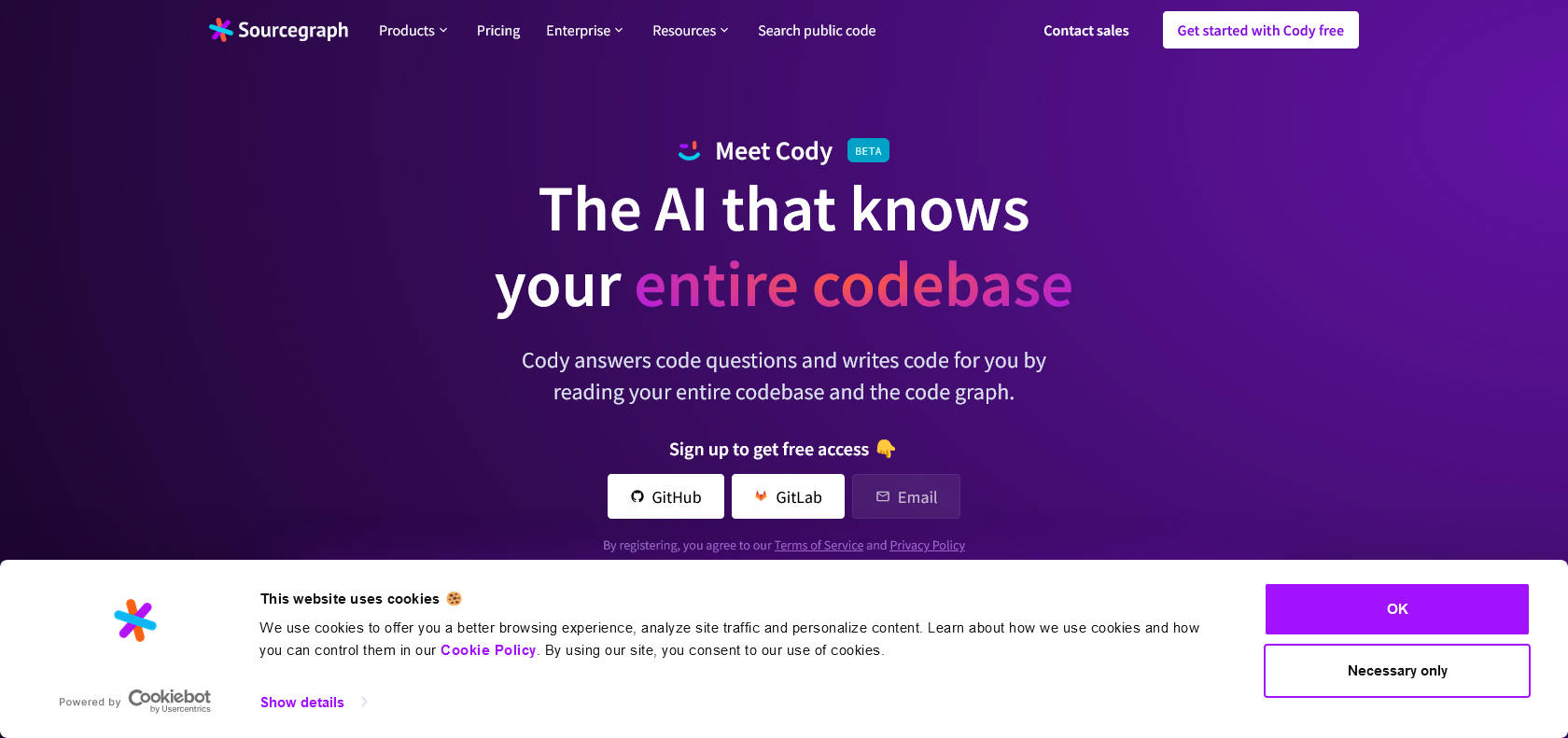 Screenshot of Cody By Sourcegraph Website