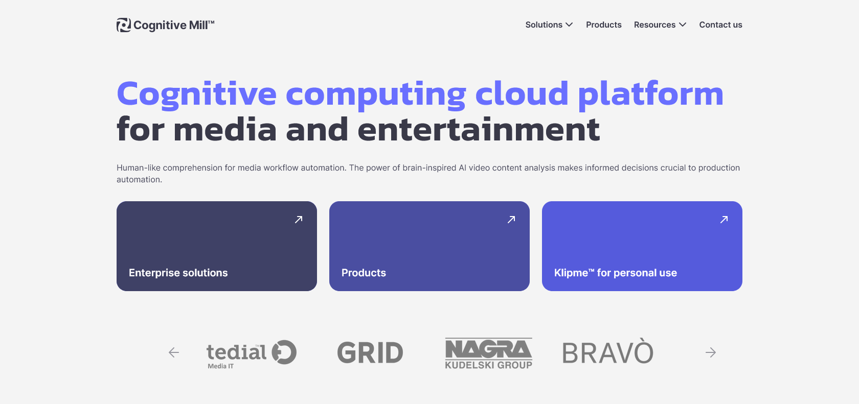 Screenshot of CognitiveMill Website