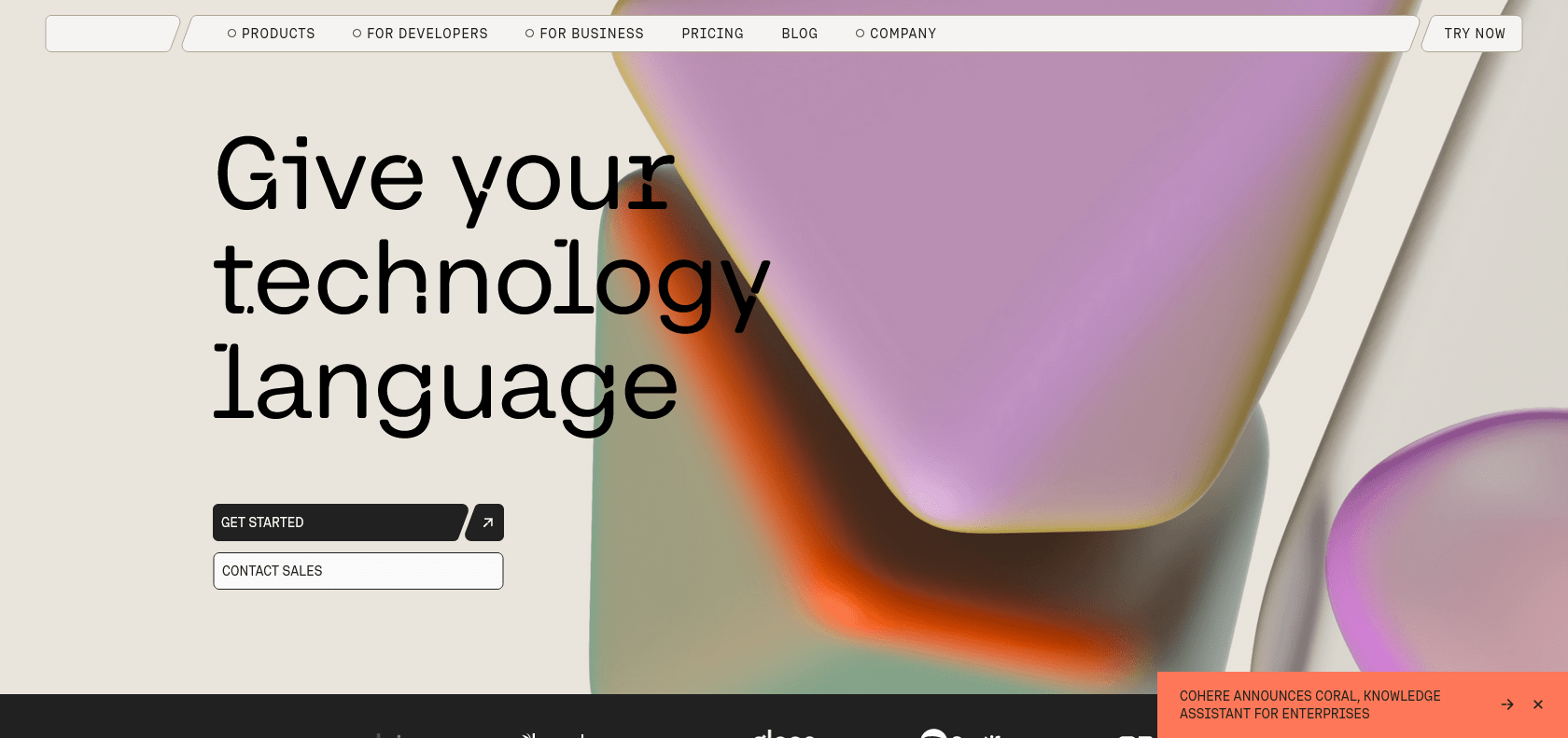 Screenshot of Cohere - class language AI Website