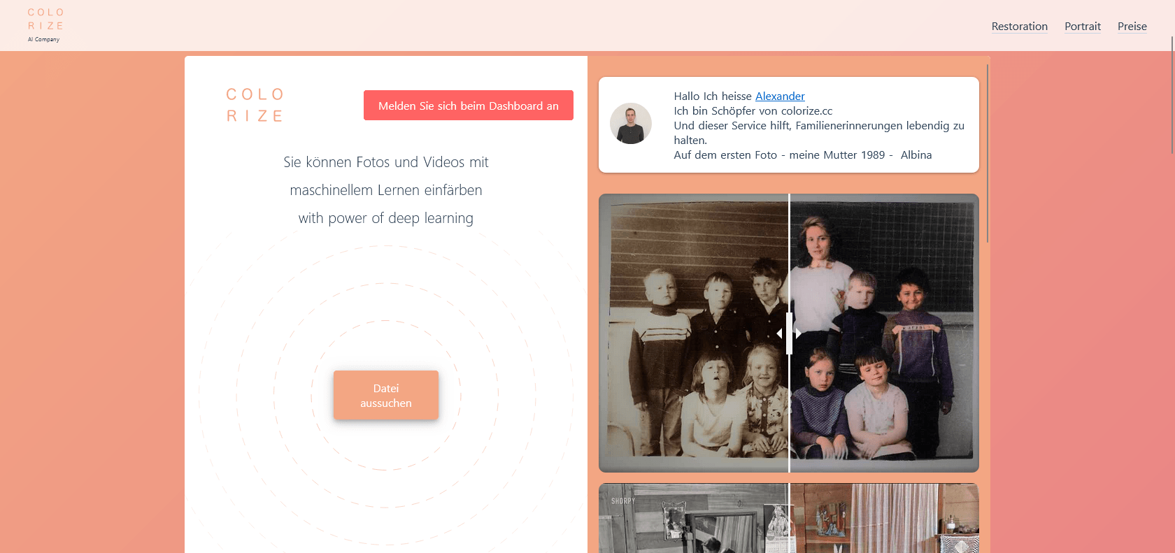 Screenshot of Colorize Website