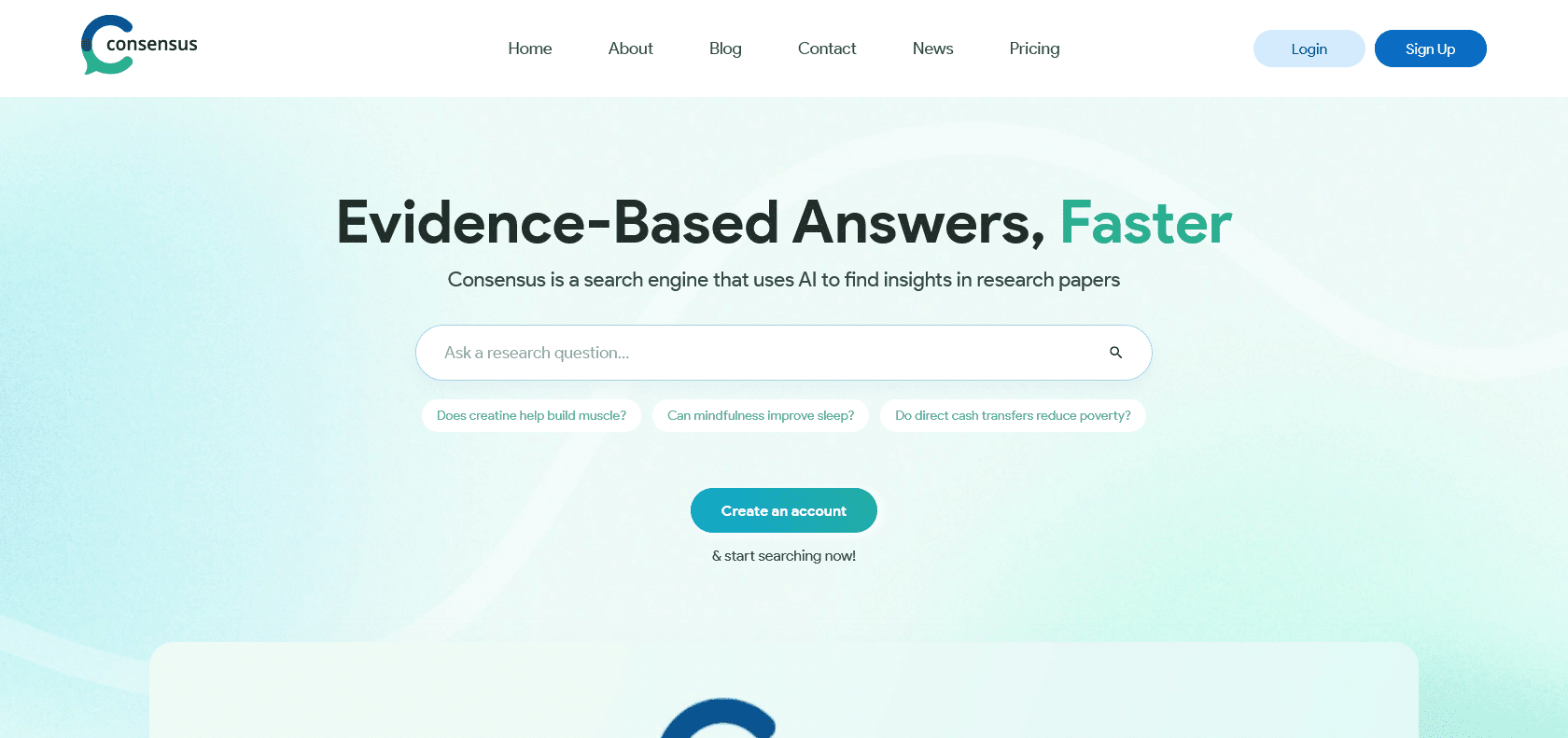 Screenshot of Consensus Website