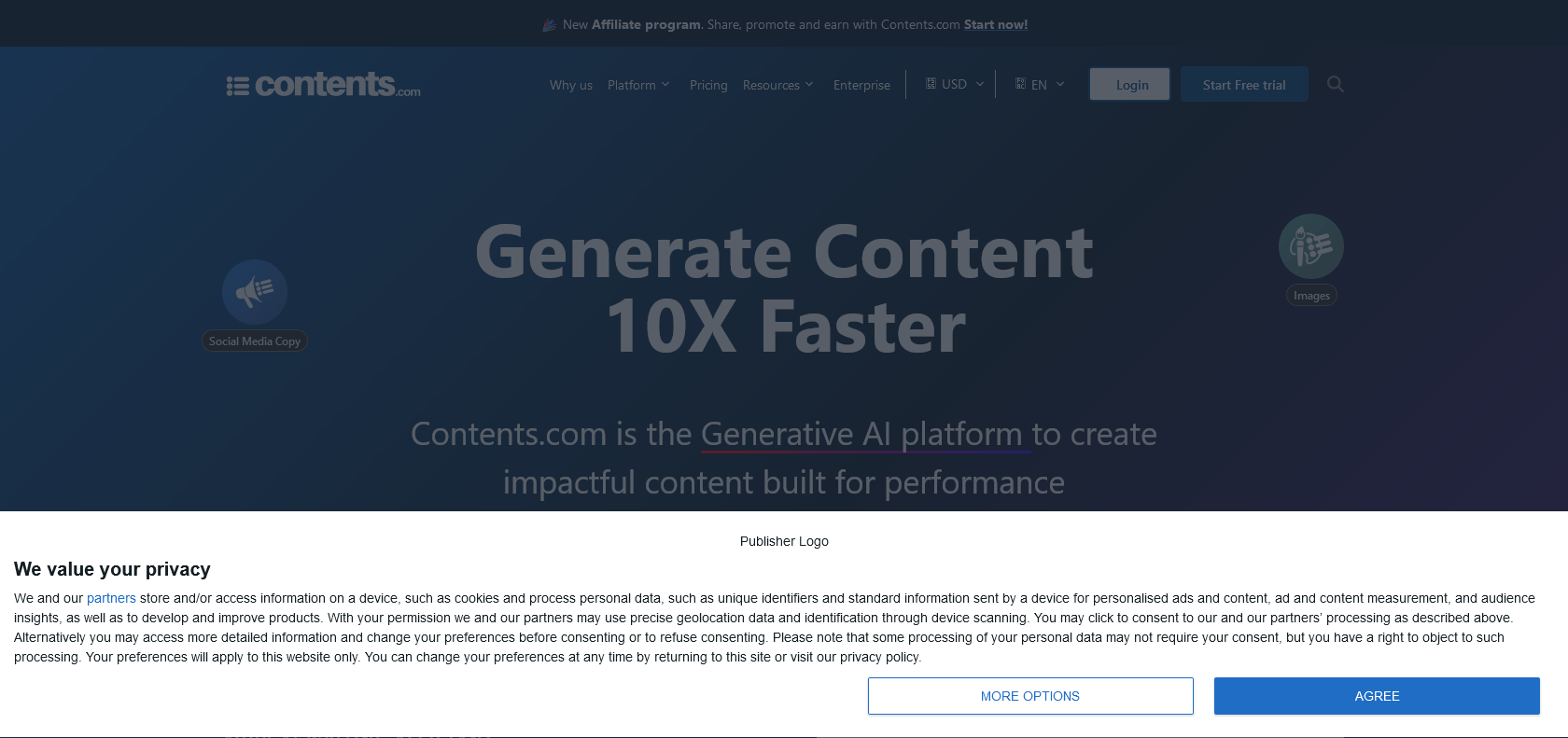 Screenshot of Contents Website