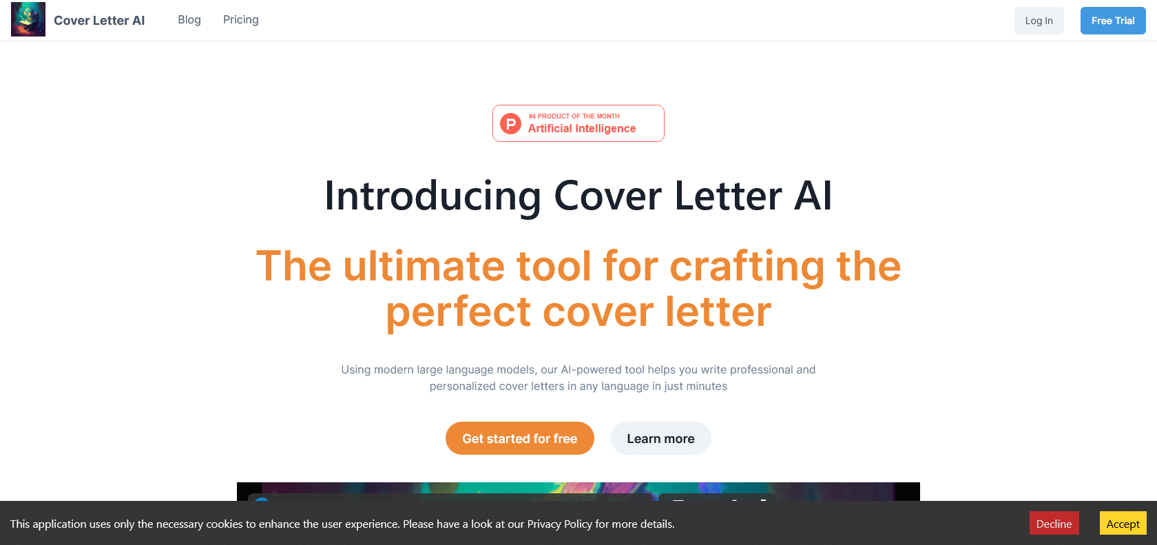 Screenshot of Cover Letter AI Website