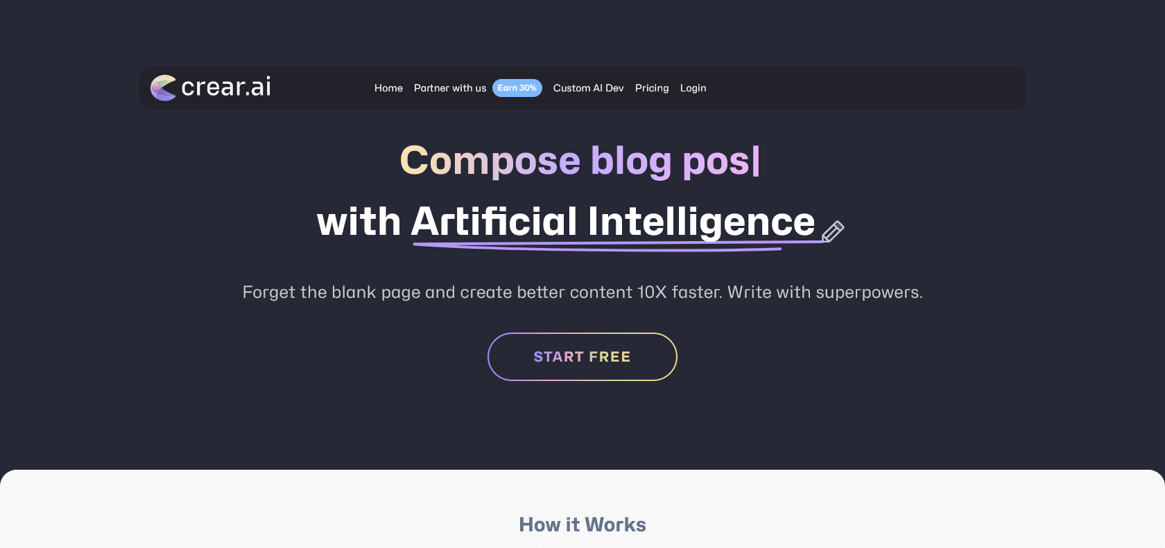 Screenshot of Crear.ai Website