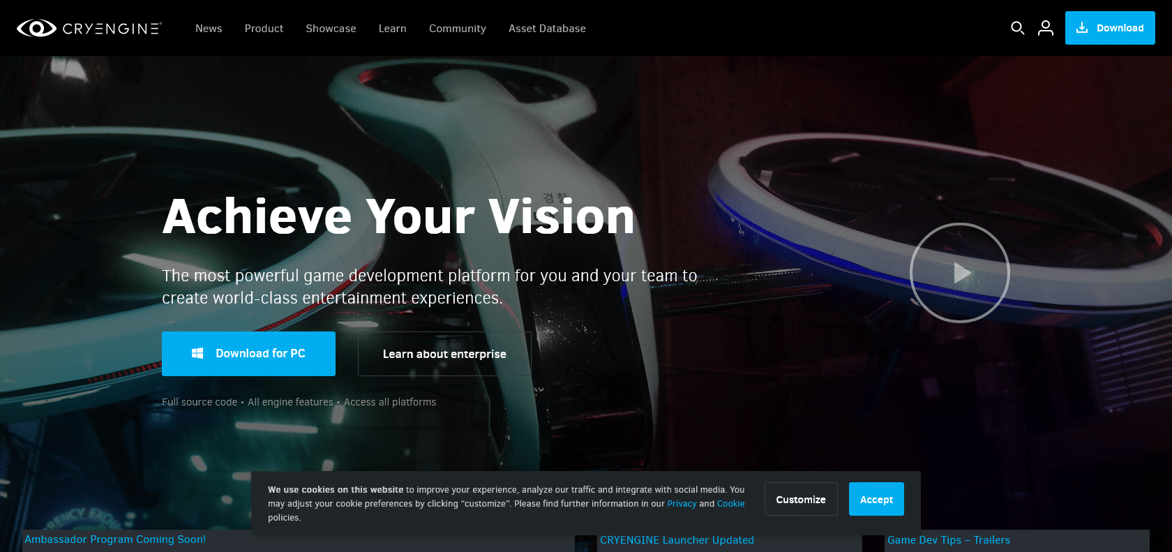 Screenshot of CryEngine Website