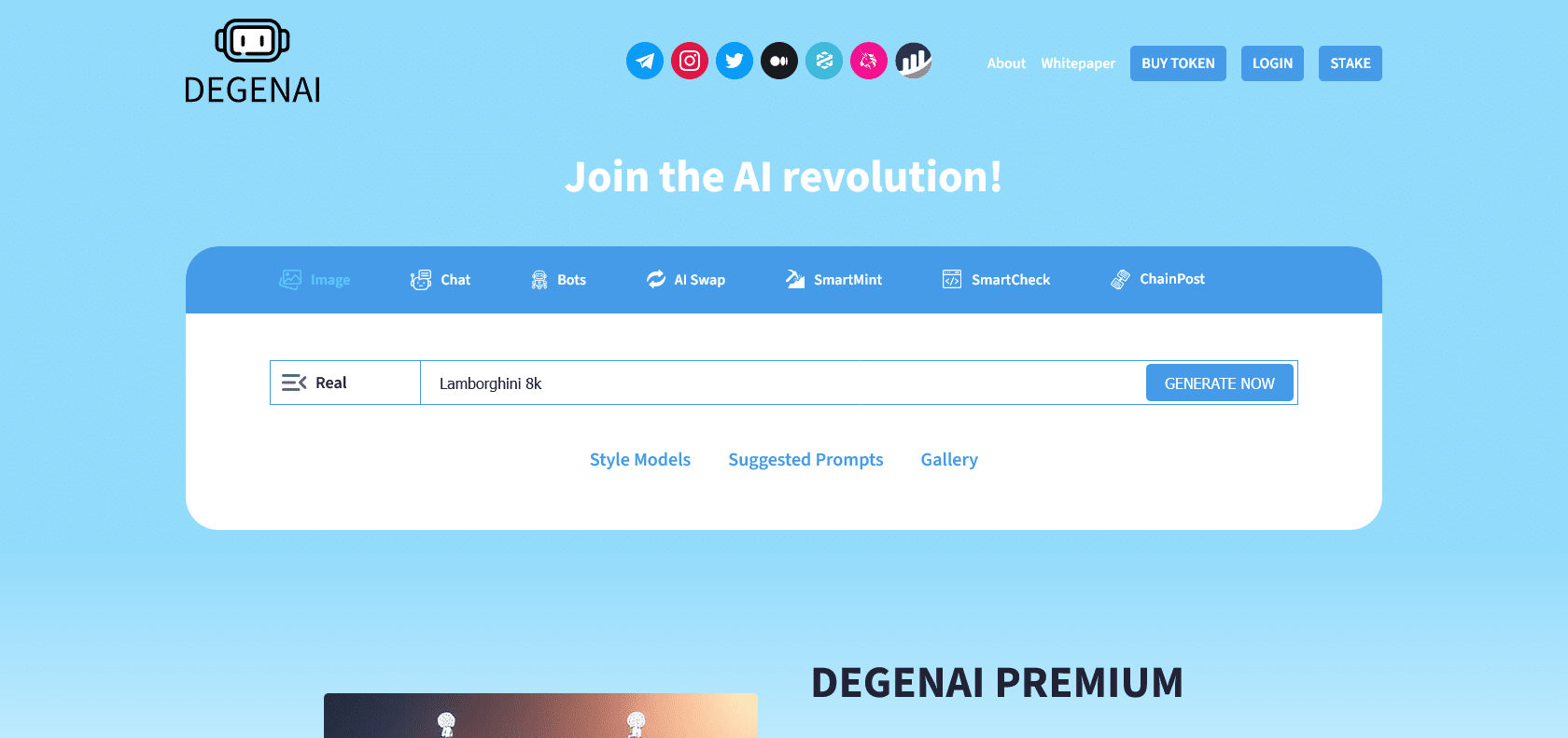Screenshot of DEGENAI Website