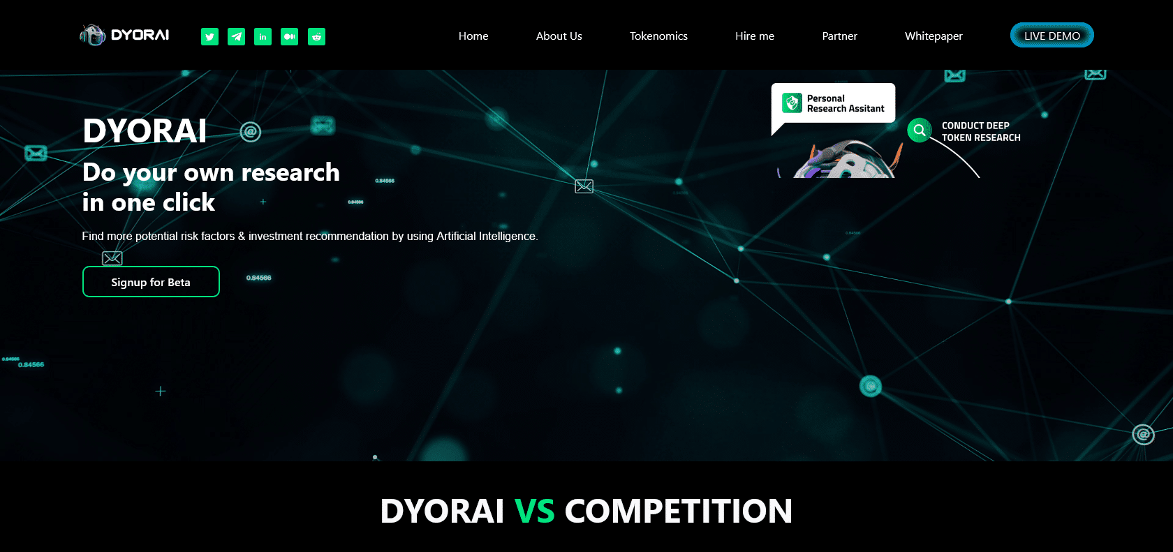 Screenshot of DYORAI: Your Personal Crypto Research Assistant Website
