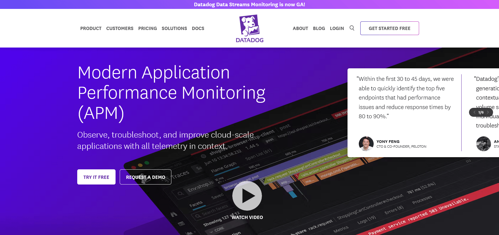 Screenshot of Datadog APM Website