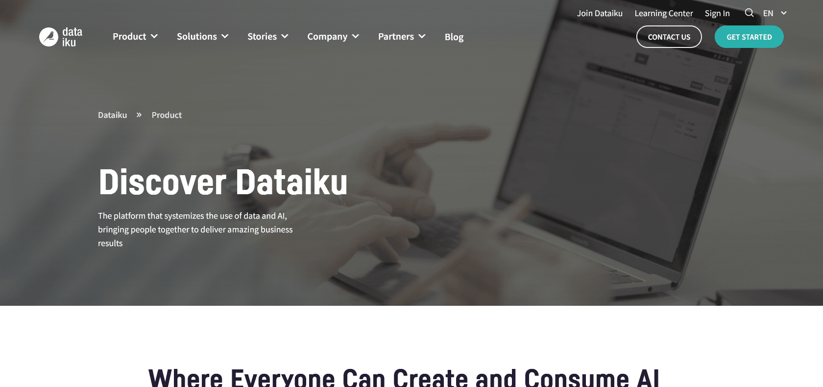 Screenshot of Dataiku DSS Website