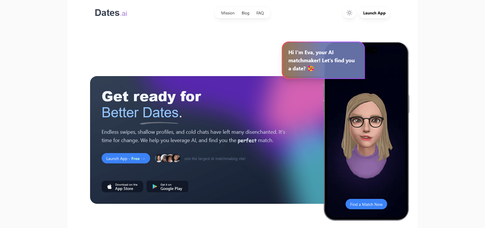 Screenshot of DatesAI Website