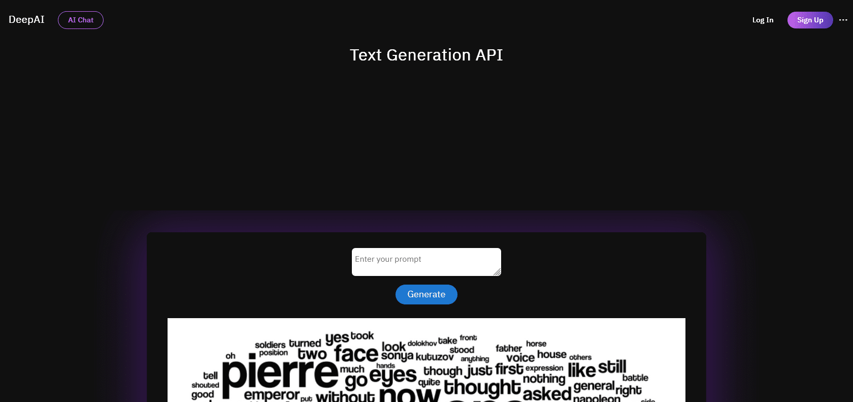 Screenshot of DeepAI Text Generator Website