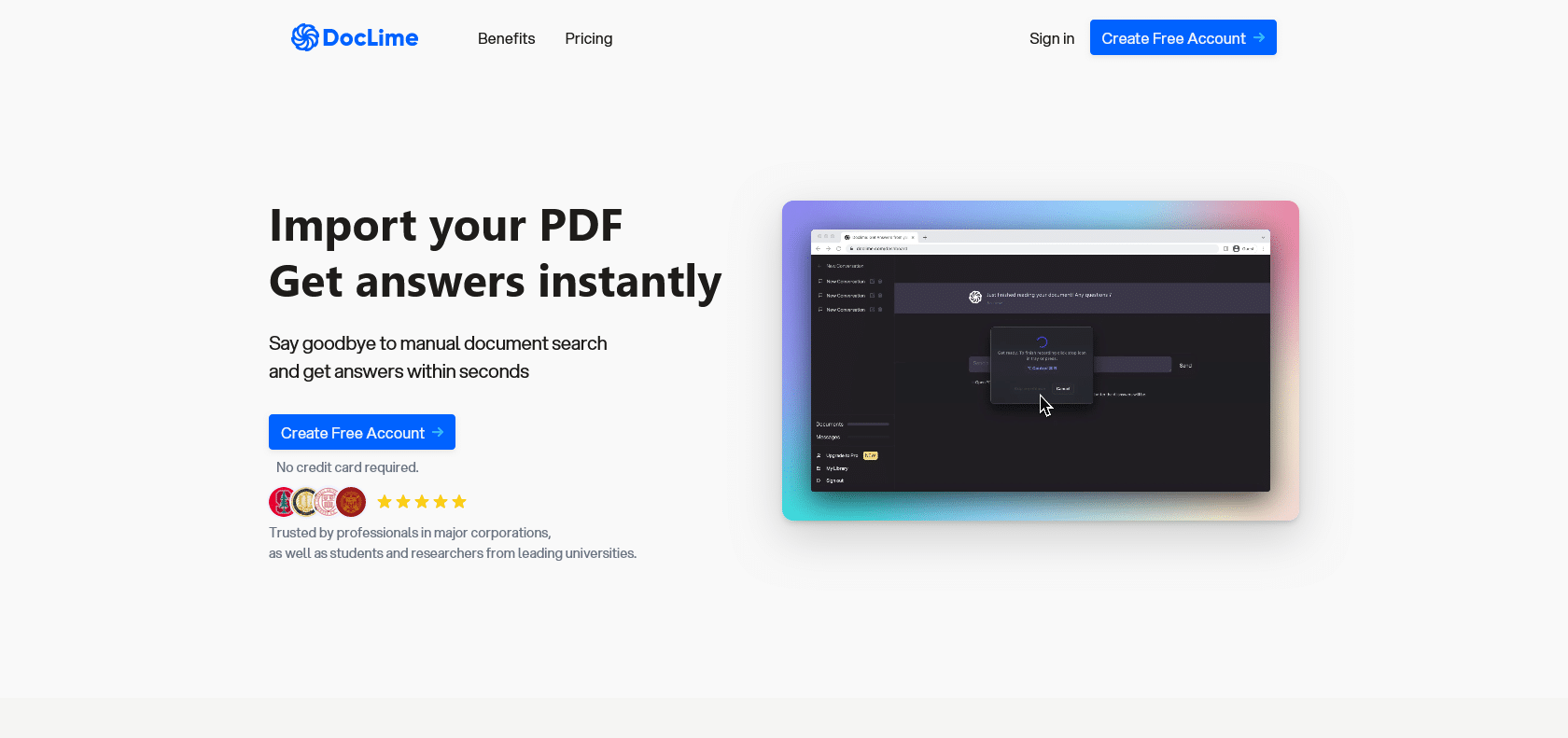 Screenshot of Doclime Website
