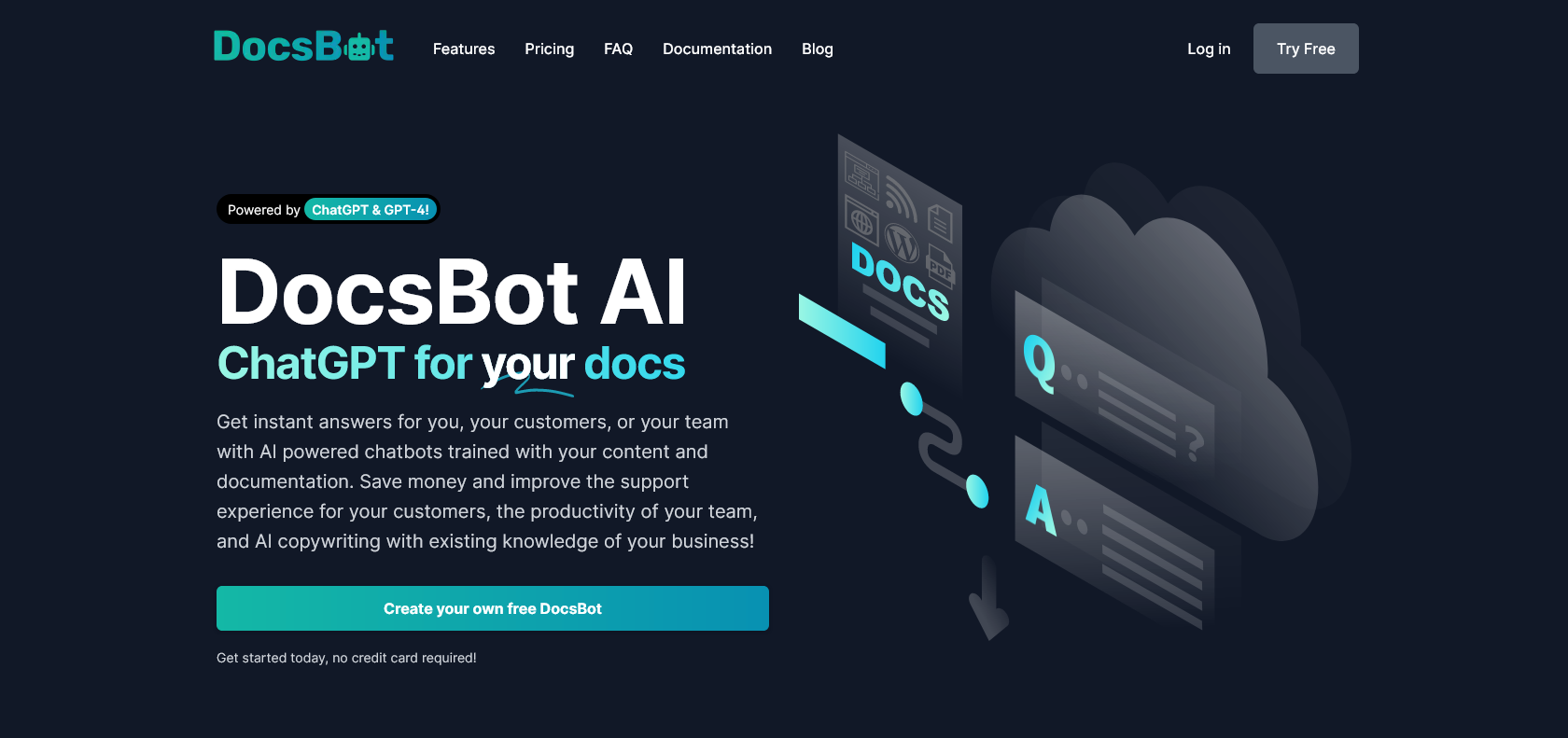 Screenshot of DocsBot AI Website