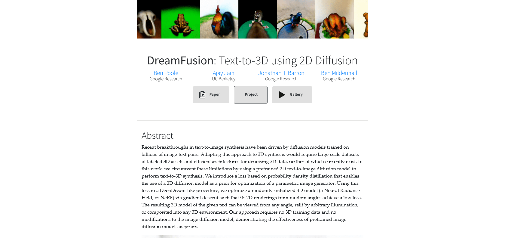 Screenshot of DreamFusion Website