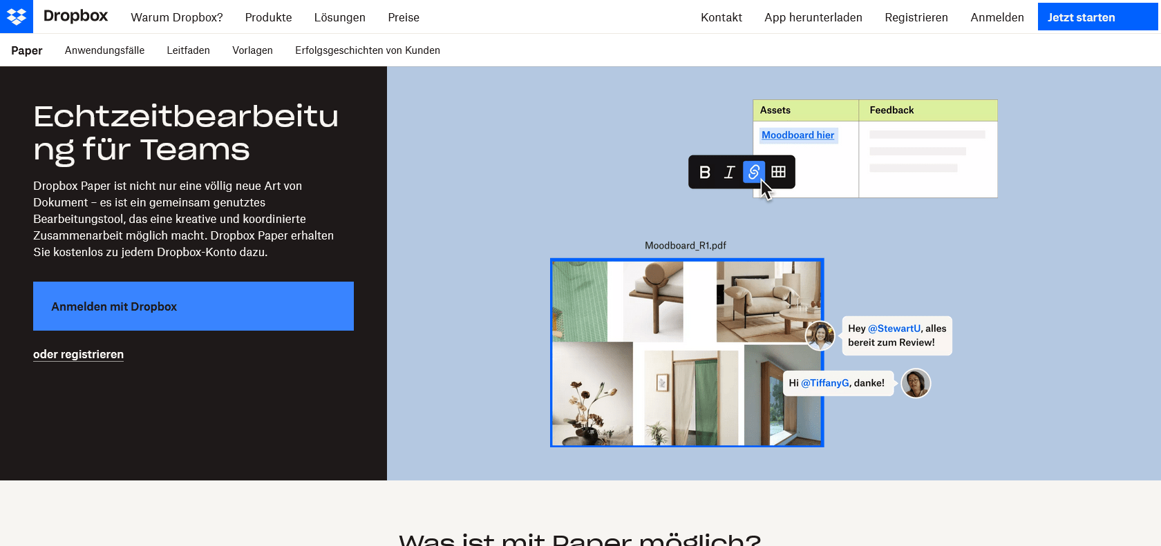 Screenshot of Dropbox Paper Website