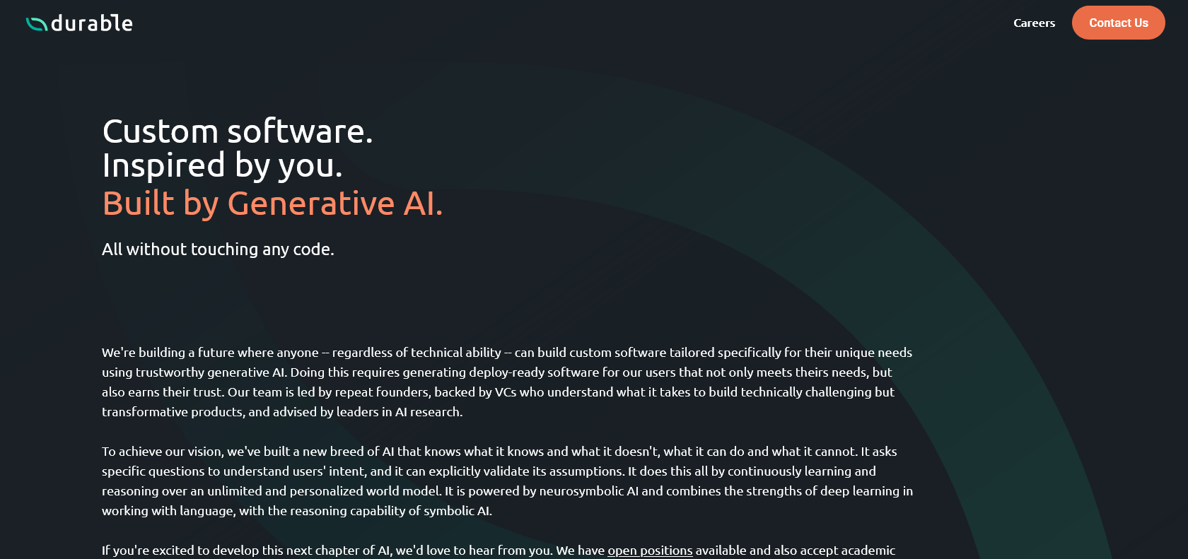 Screenshot of Durable AI Website