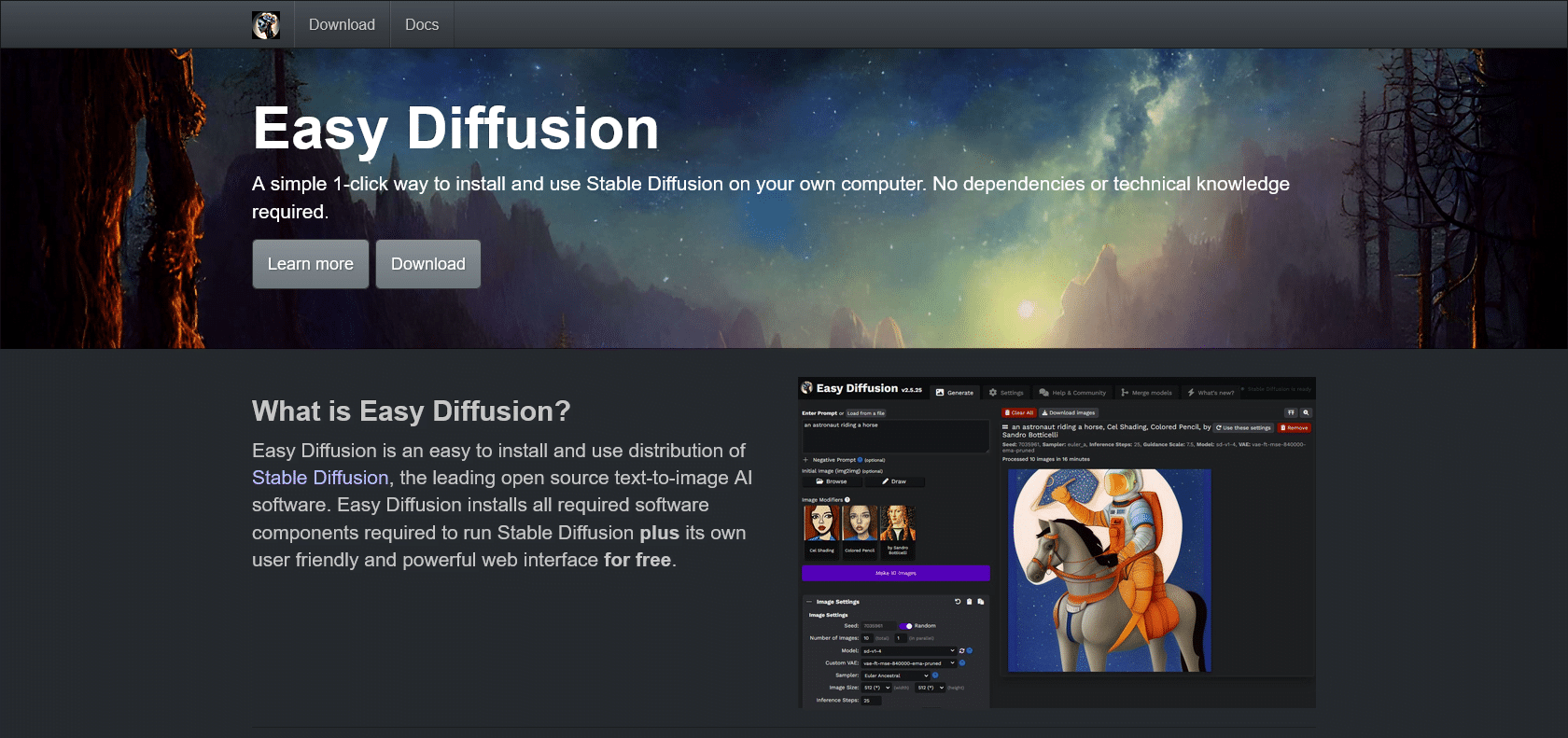 Screenshot of Easy Diffusion Website