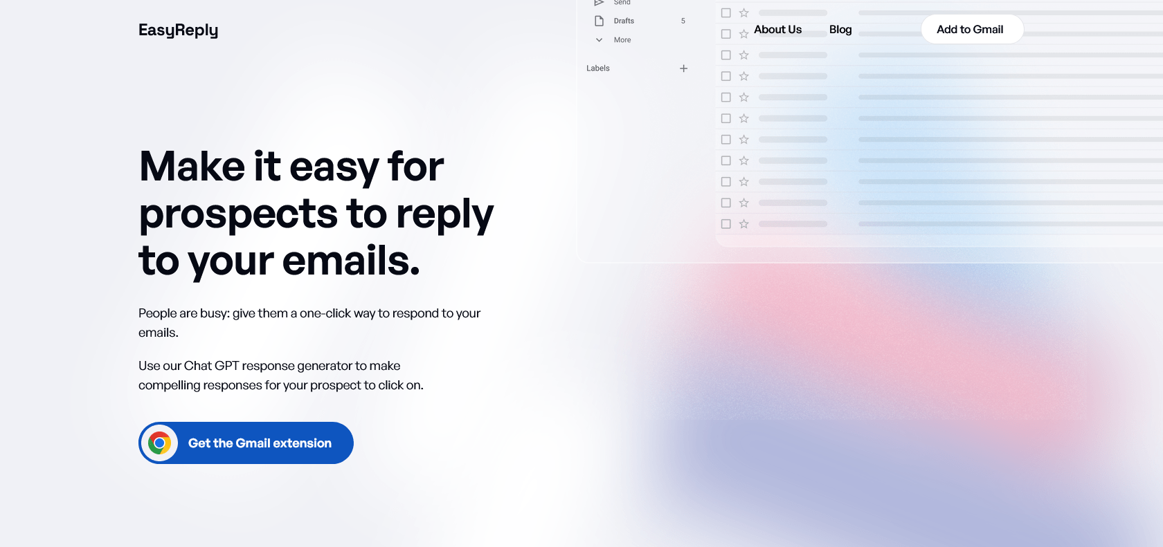 Screenshot of Easy Reply Gmail Extension Website