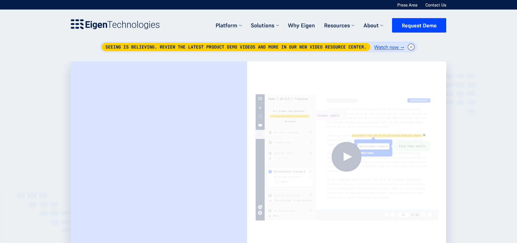 Screenshot of Eigen Technologies Website