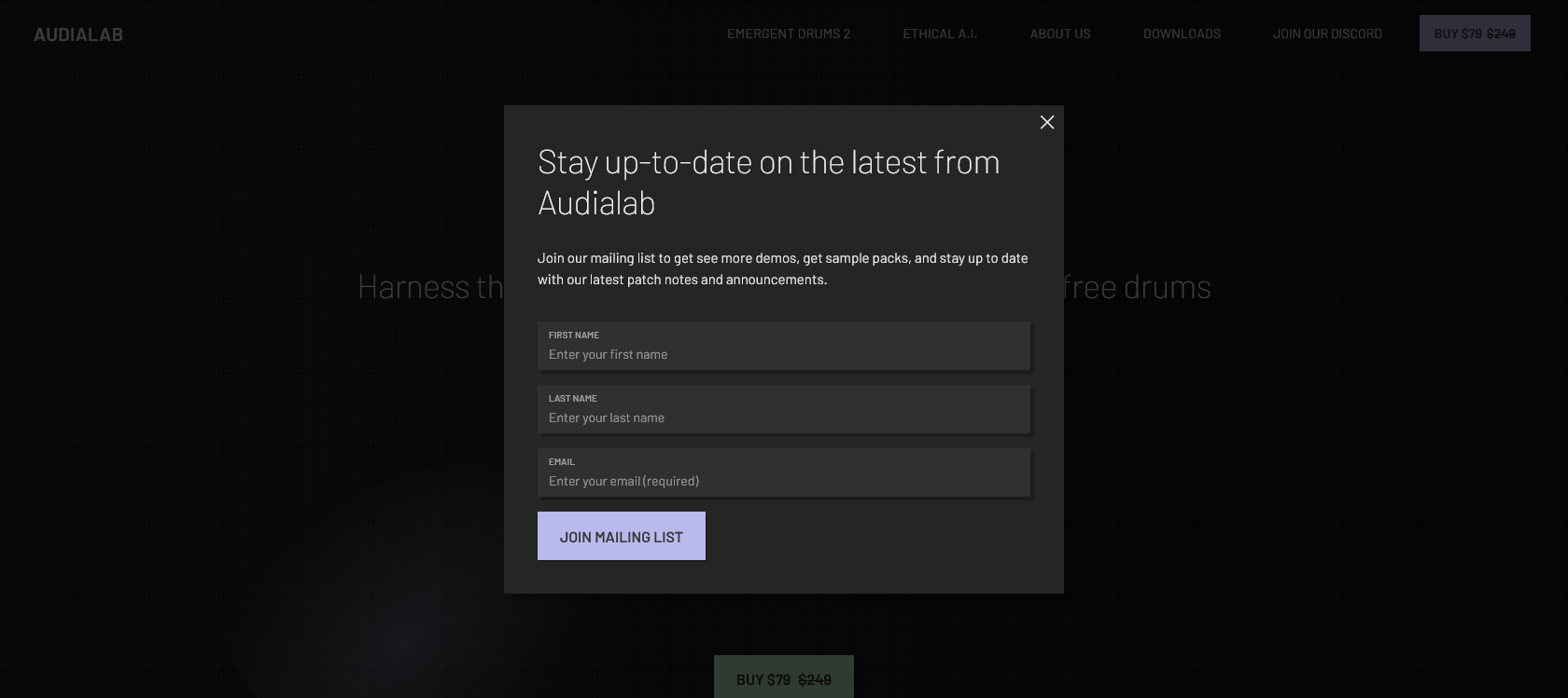 Screenshot of Emergent Drums Website